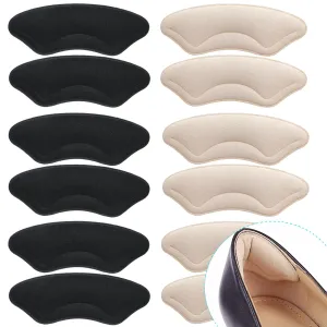 6 Pairs Comfowner Heel Cushion Pads, Comfort Shoe Grips Snugs for Big Shoes Loose Shoes Heel Blisters and Heel Pain, Heel Protectors Liners for Men and Women Black beige
