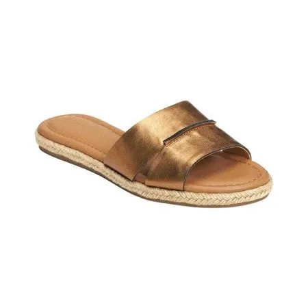 Aerosoles Women's Back Drop Flat Sandal Bronze Metallic Slip on Slide Mule