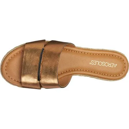 Aerosoles Women's Back Drop Flat Sandal Bronze Metallic Slip on Slide Mule