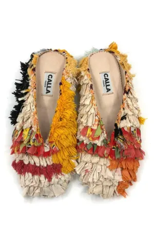 Aili Babouche “Tamara” Mules In Colors Orange, Red, & Cream (Size 39)