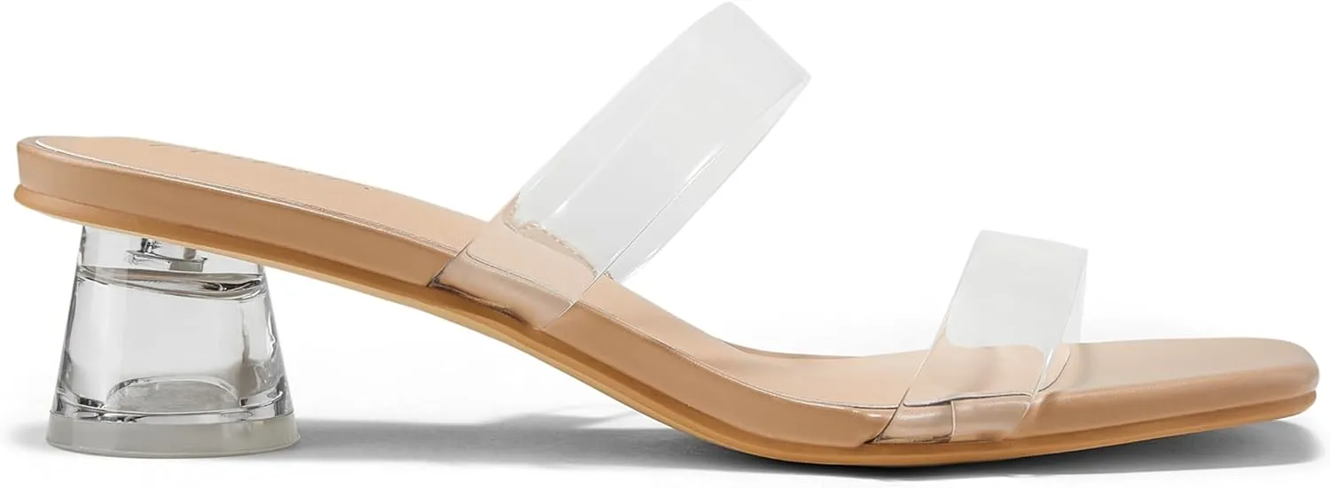 Arromic Low Heels for Women Square Open Toe Chunky Heels Comfortable Two Strap Heeled Sandals for Women Summer Dress Shoes