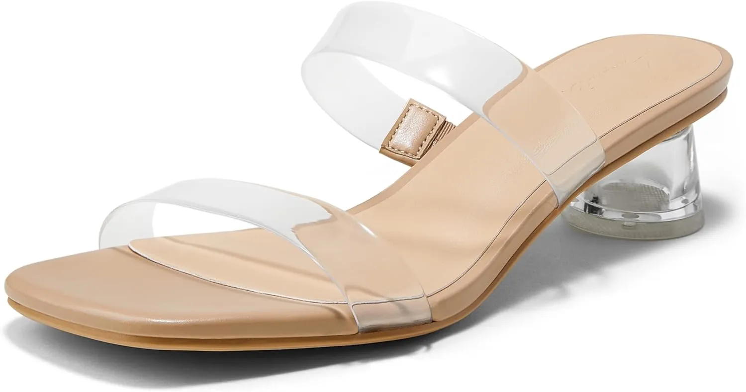 Arromic Low Heels for Women Square Open Toe Chunky Heels Comfortable Two Strap Heeled Sandals for Women Summer Dress Shoes