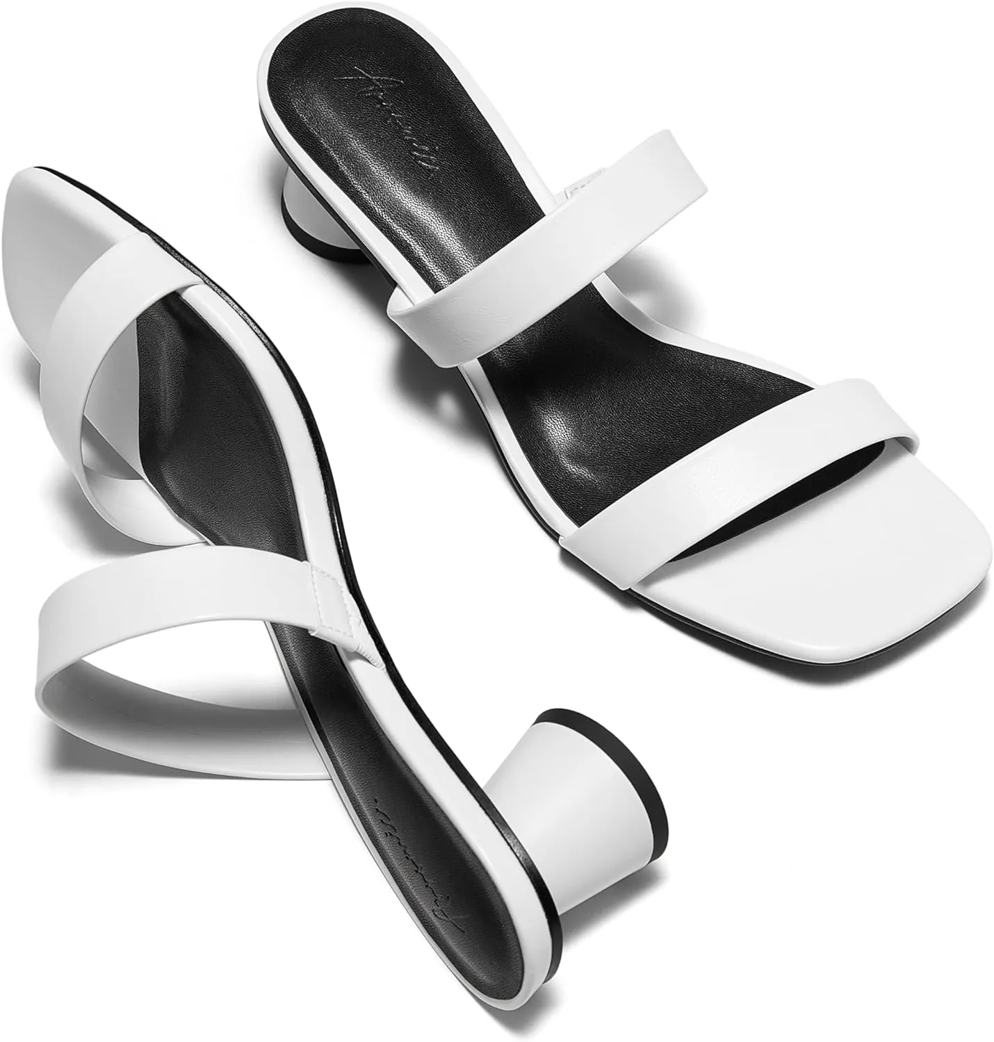Arromic Low Heels for Women Square Open Toe Chunky Heels Comfortable Two Strap Heeled Sandals for Women Summer Dress Shoes
