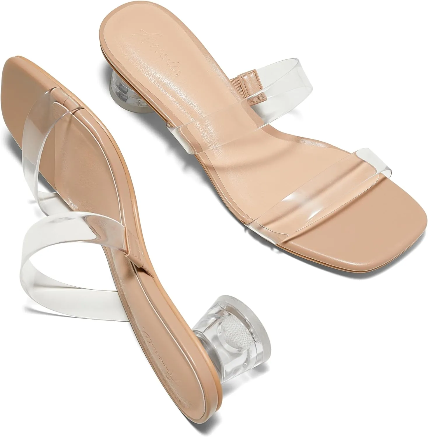 Arromic Low Heels for Women Square Open Toe Chunky Heels Comfortable Two Strap Heeled Sandals for Women Summer Dress Shoes