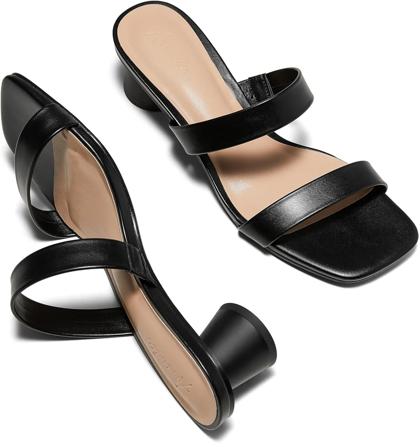 Arromic Low Heels for Women Square Open Toe Chunky Heels Comfortable Two Strap Heeled Sandals for Women Summer Dress Shoes