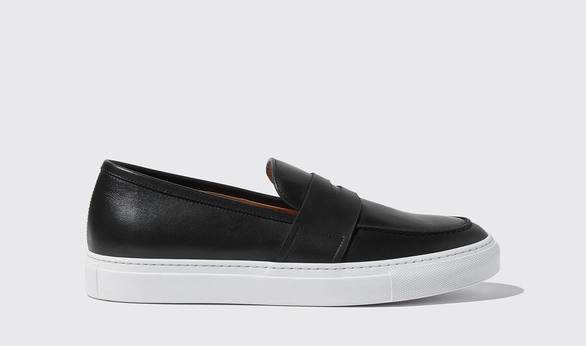 Black Leather Phoebe Slip On Penny Sneakers with White Soles - Summer 2024 Collection