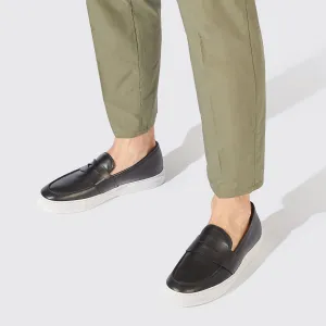 Black Leather Phoebe Slip On Penny Sneakers with White Soles - Summer 2024 Collection