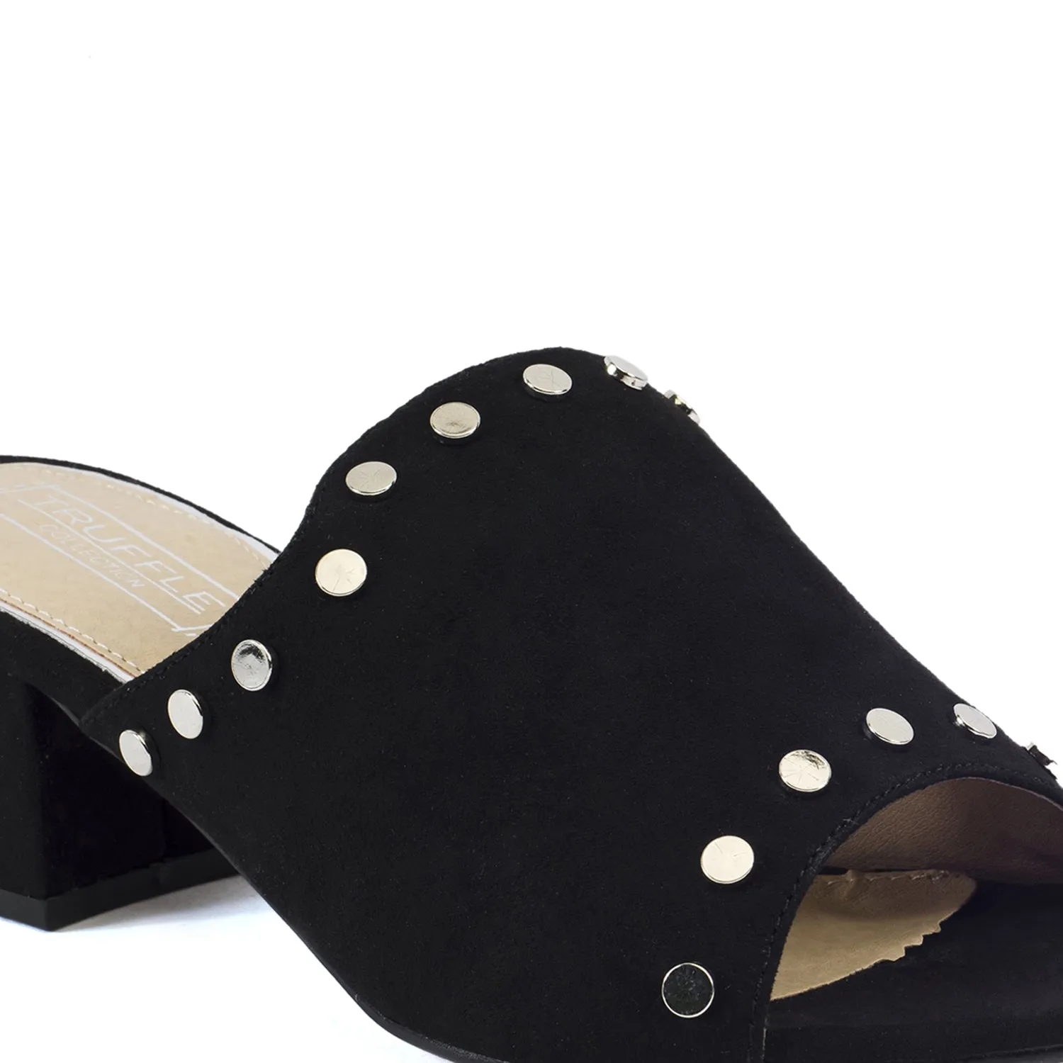 Black Studded Low Heel Mules