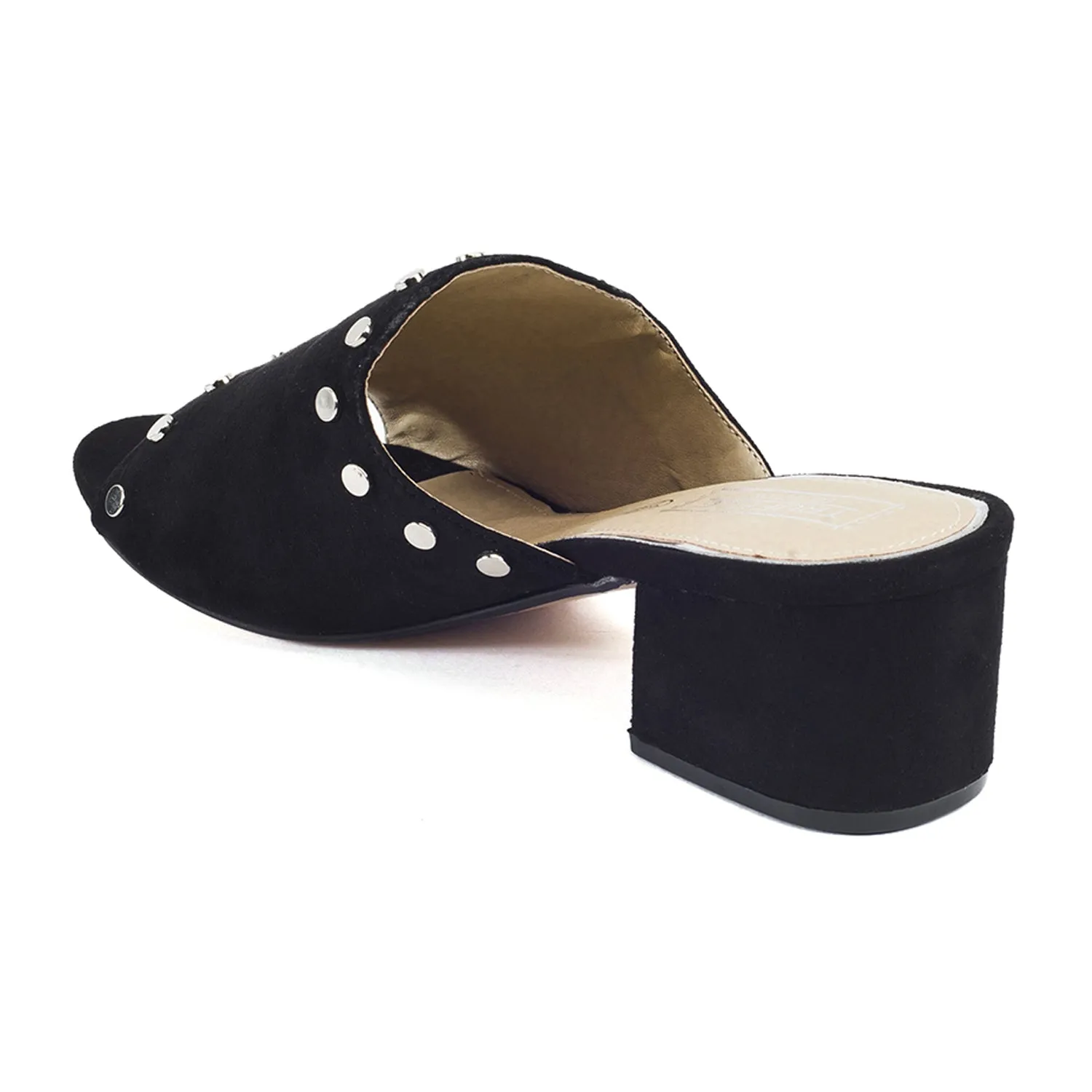 Black Studded Low Heel Mules