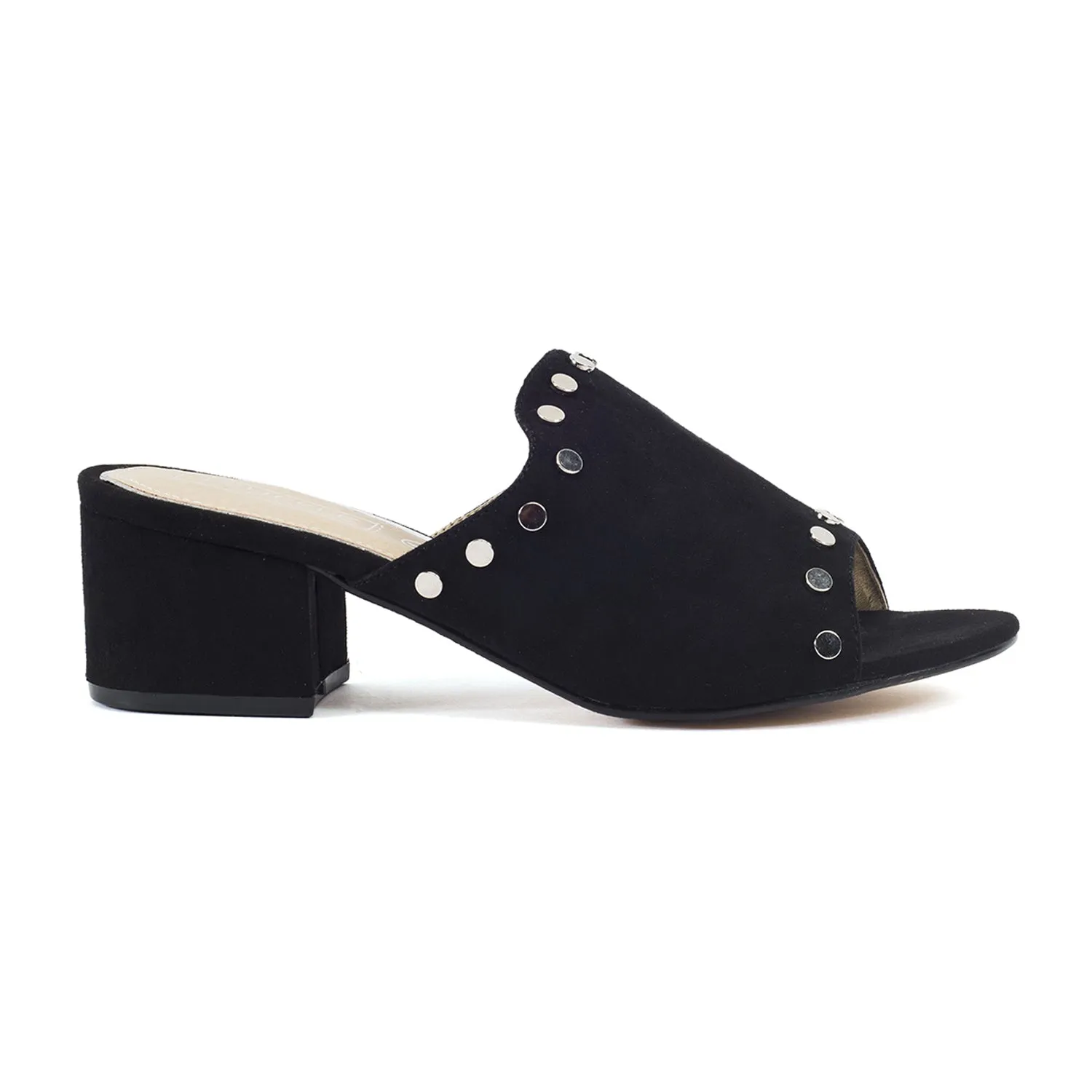Black Studded Low Heel Mules