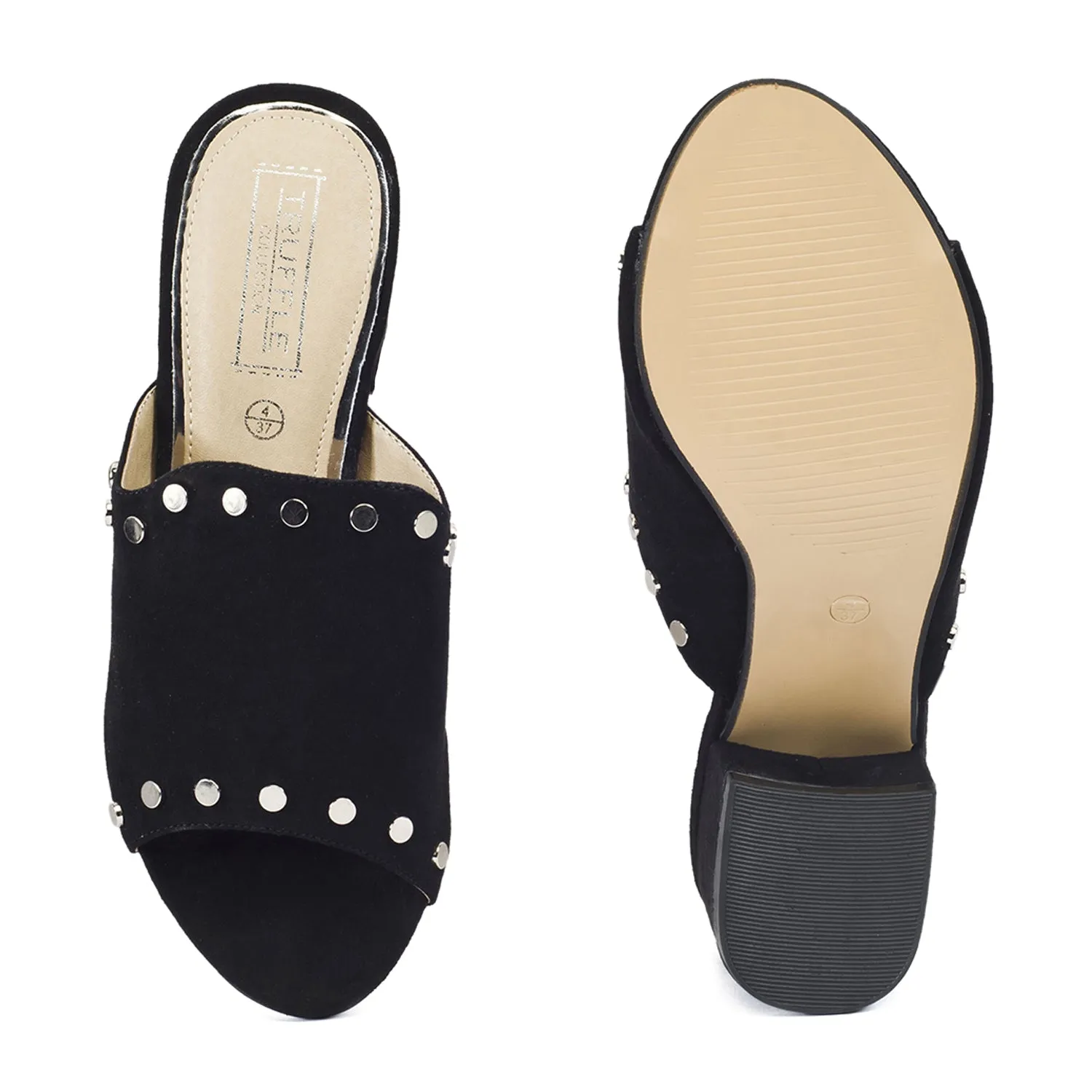 Black Studded Low Heel Mules