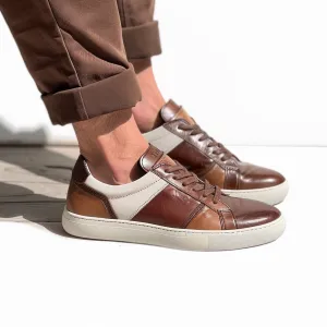 Brown & White Leather  Lace Up Sneakers - Summer 2024 Collection