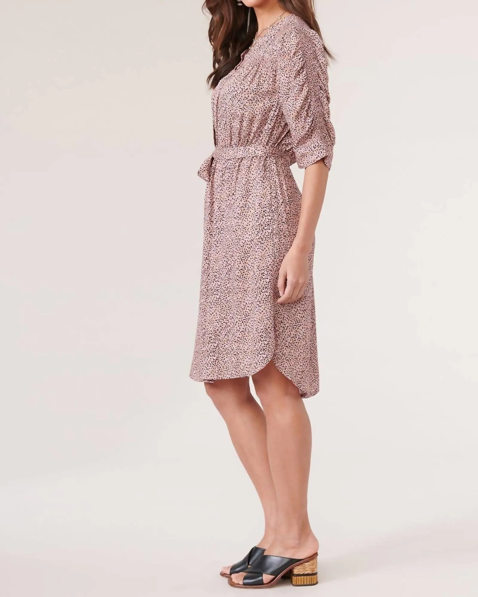 Button Down Printed Woven Dress In Peanut Butter Multi | Peanut Butter Multi