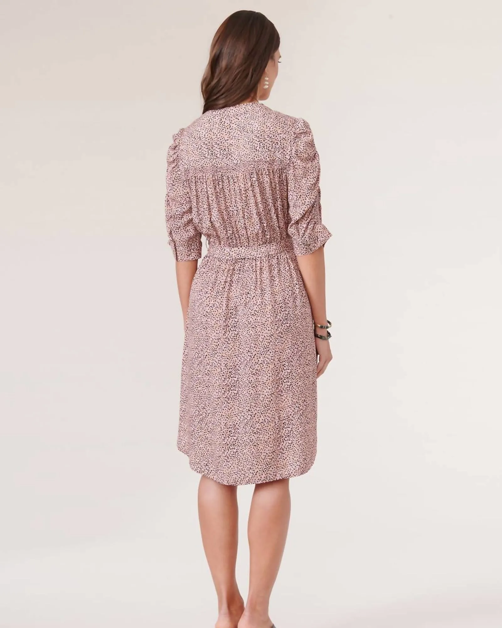 Button Down Printed Woven Dress In Peanut Butter Multi | Peanut Butter Multi