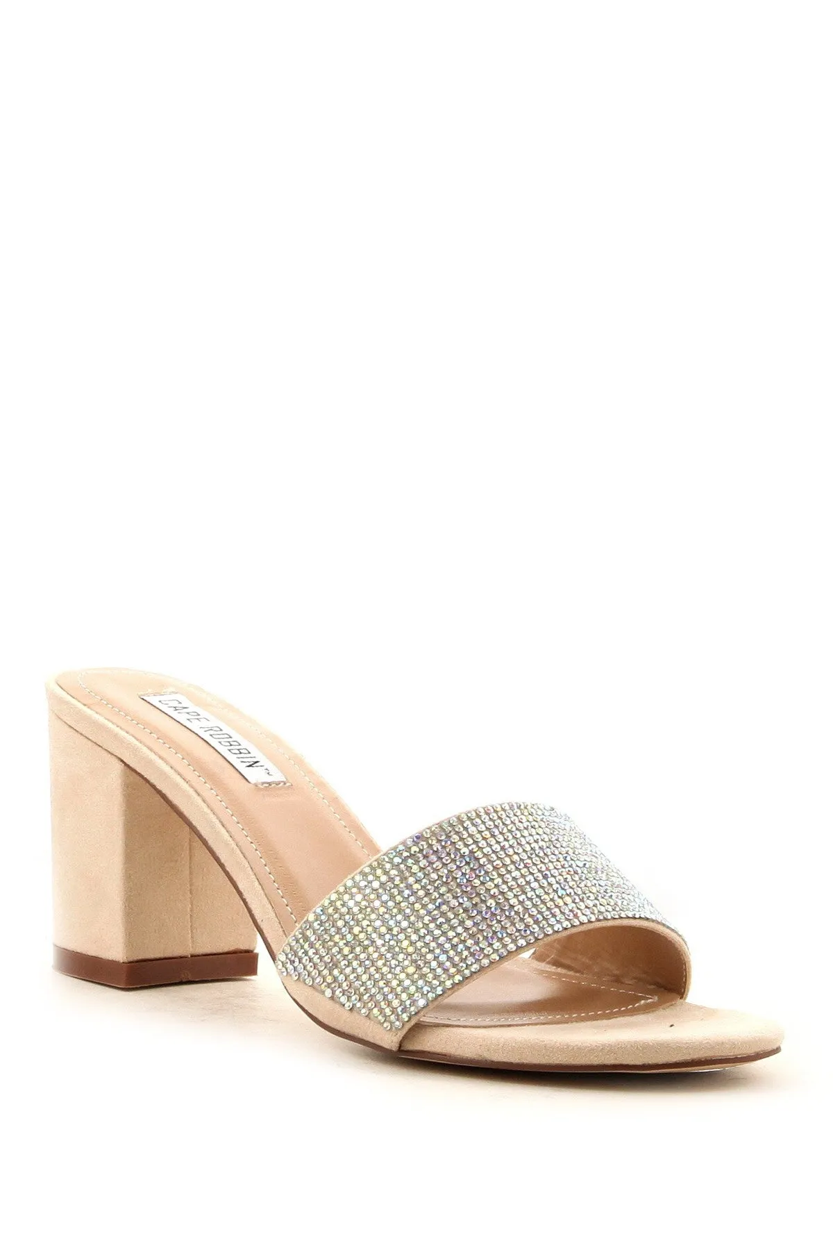 Cape Robbin Carrie-38 Teal Vegan Suede Thick Heel Mule Slide Rhinestone Sandals