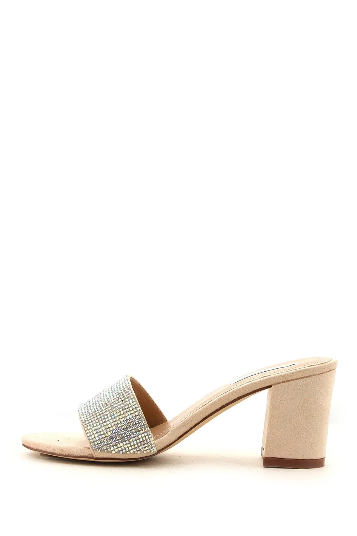 Cape Robbin Carrie-38 Teal Vegan Suede Thick Heel Mule Slide Rhinestone Sandals
