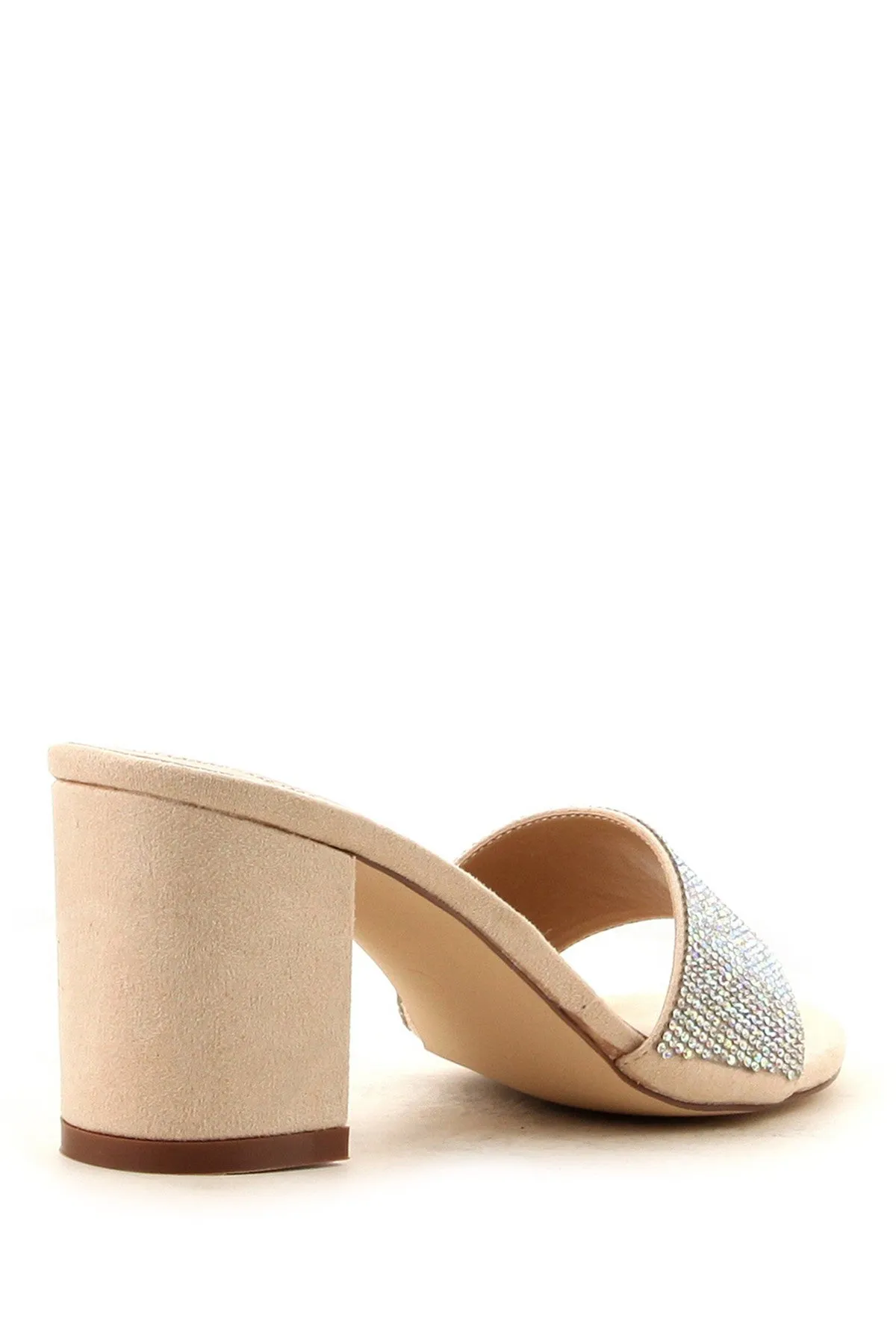 Cape Robbin Carrie-38 Teal Vegan Suede Thick Heel Mule Slide Rhinestone Sandals
