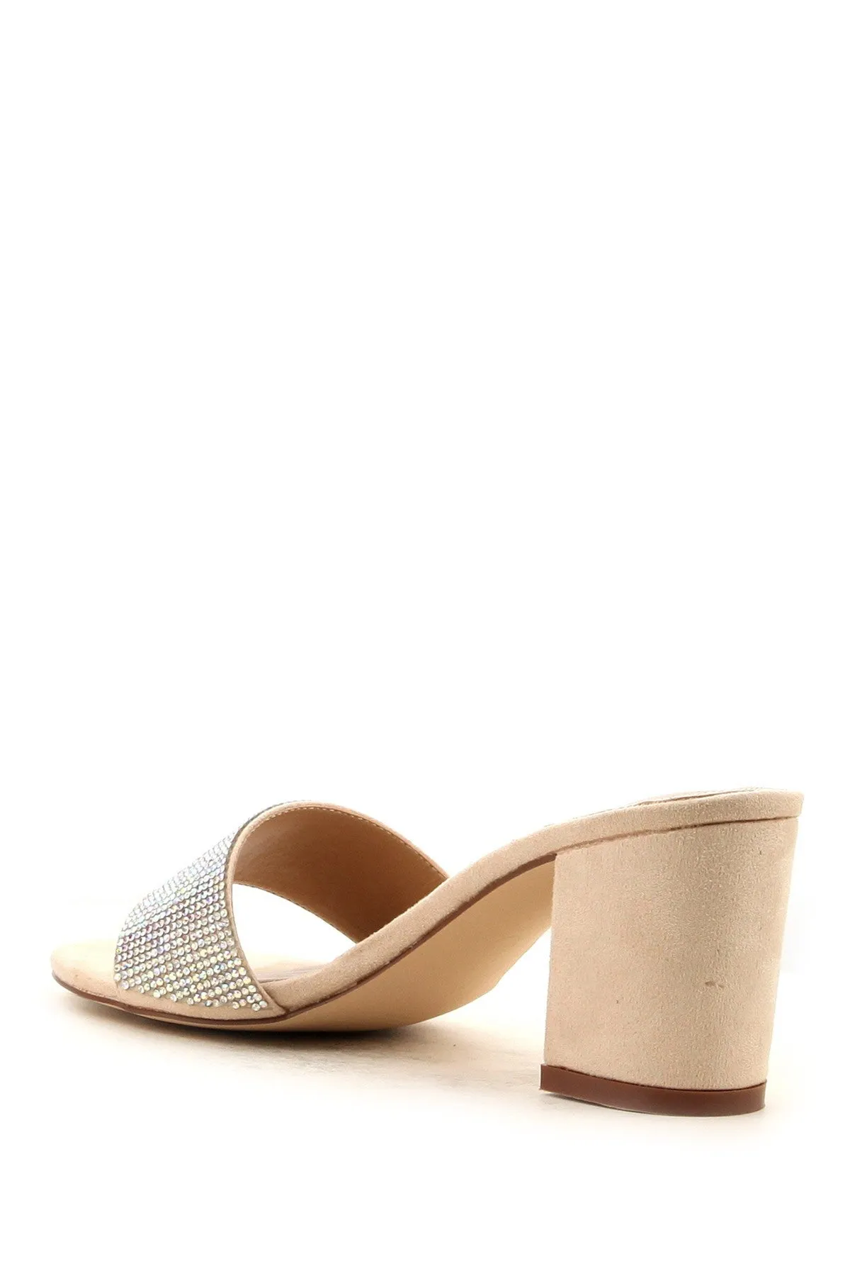 Cape Robbin Carrie-38 Teal Vegan Suede Thick Heel Mule Slide Rhinestone Sandals