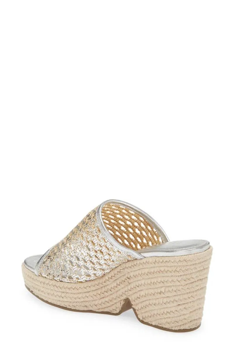 Cecelia New York Frisbee Platform Silver Mesh Slip On Open Toe Heel Wedge Sandal