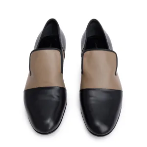 Celine Black/Taupe Calfskin Leather Luco Triomphe Loafers, Size 38.5