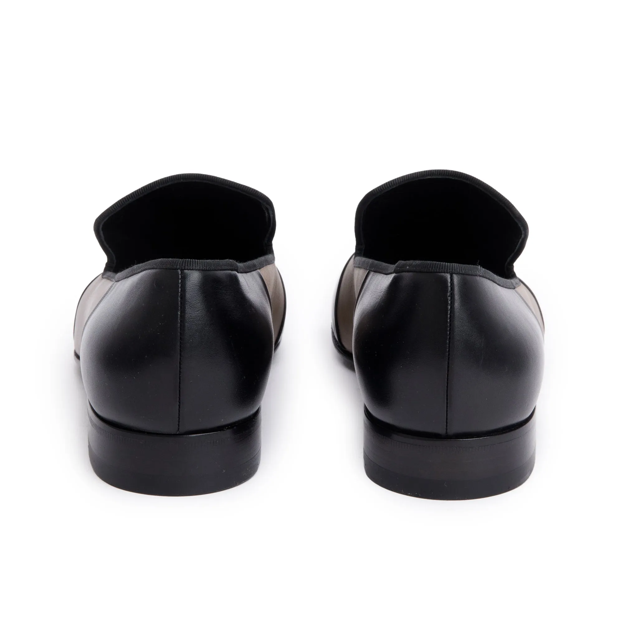 Celine Black/Taupe Calfskin Leather Luco Triomphe Loafers, Size 38.5