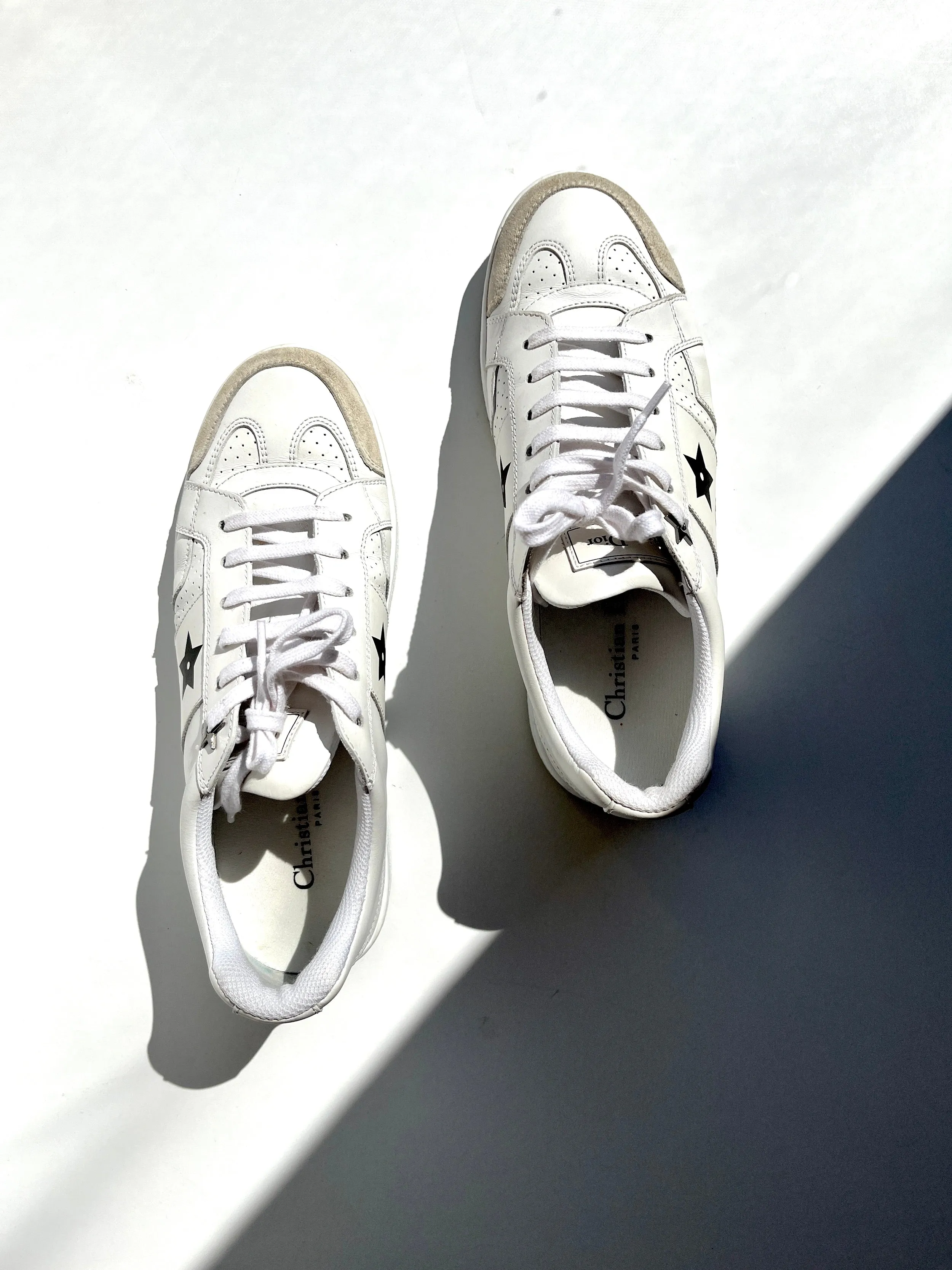 CHRISTIAN DIOR Star White Black Leather Sneakers 37 6.5