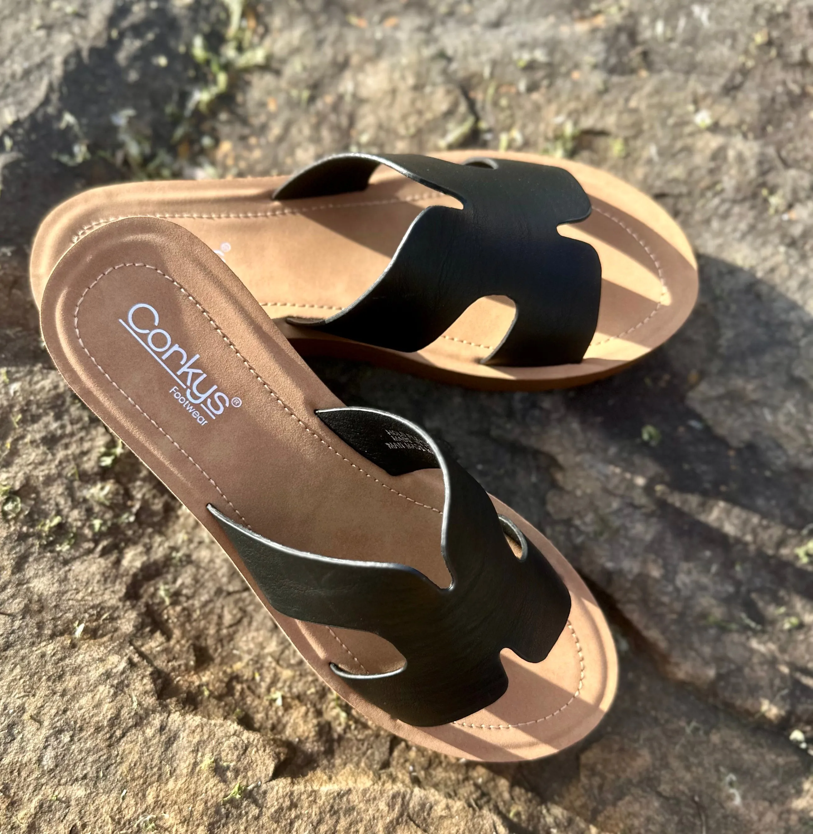 Corkys "Hold Please" Sandals in Black Smooth