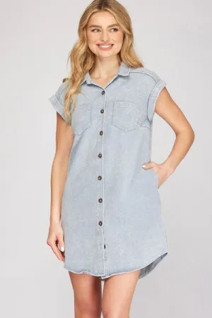 Denim Button Down Washed Twill Shirt Dress