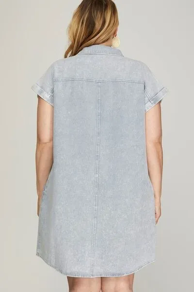 Denim Button Down Washed Twill Shirt Dress