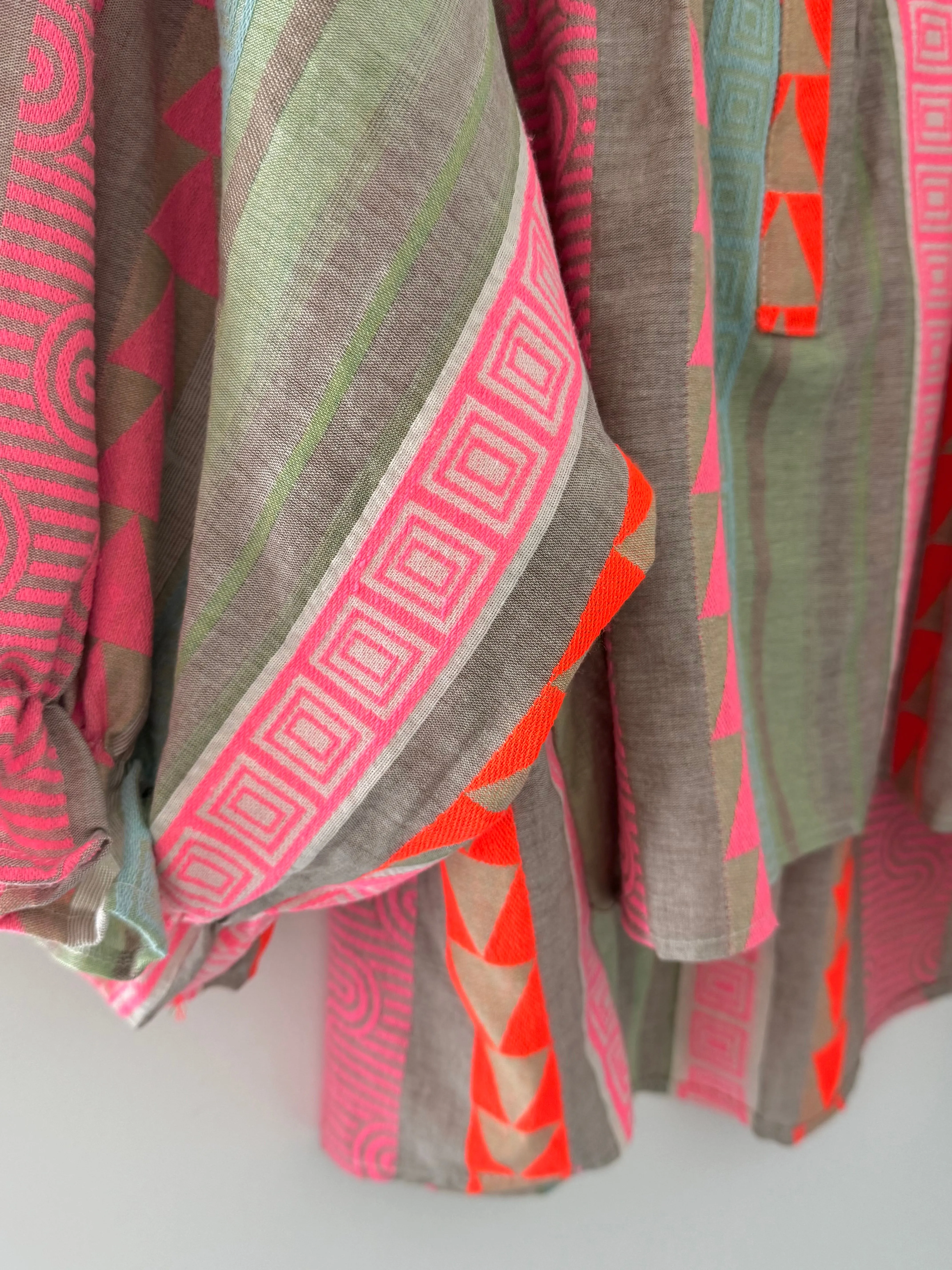 Embroidered Blouse in Pink & Khaki