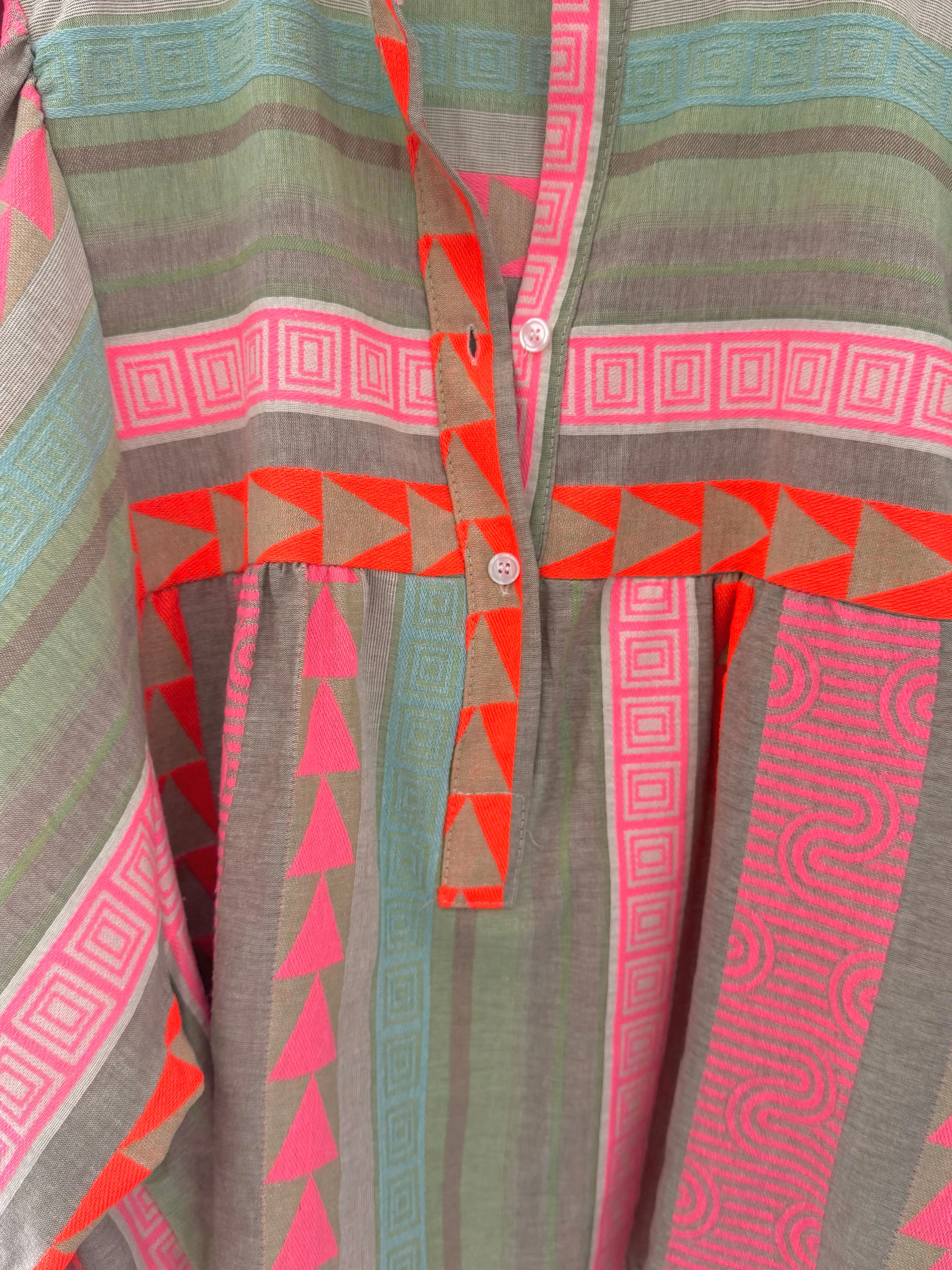 Embroidered Blouse in Pink & Khaki