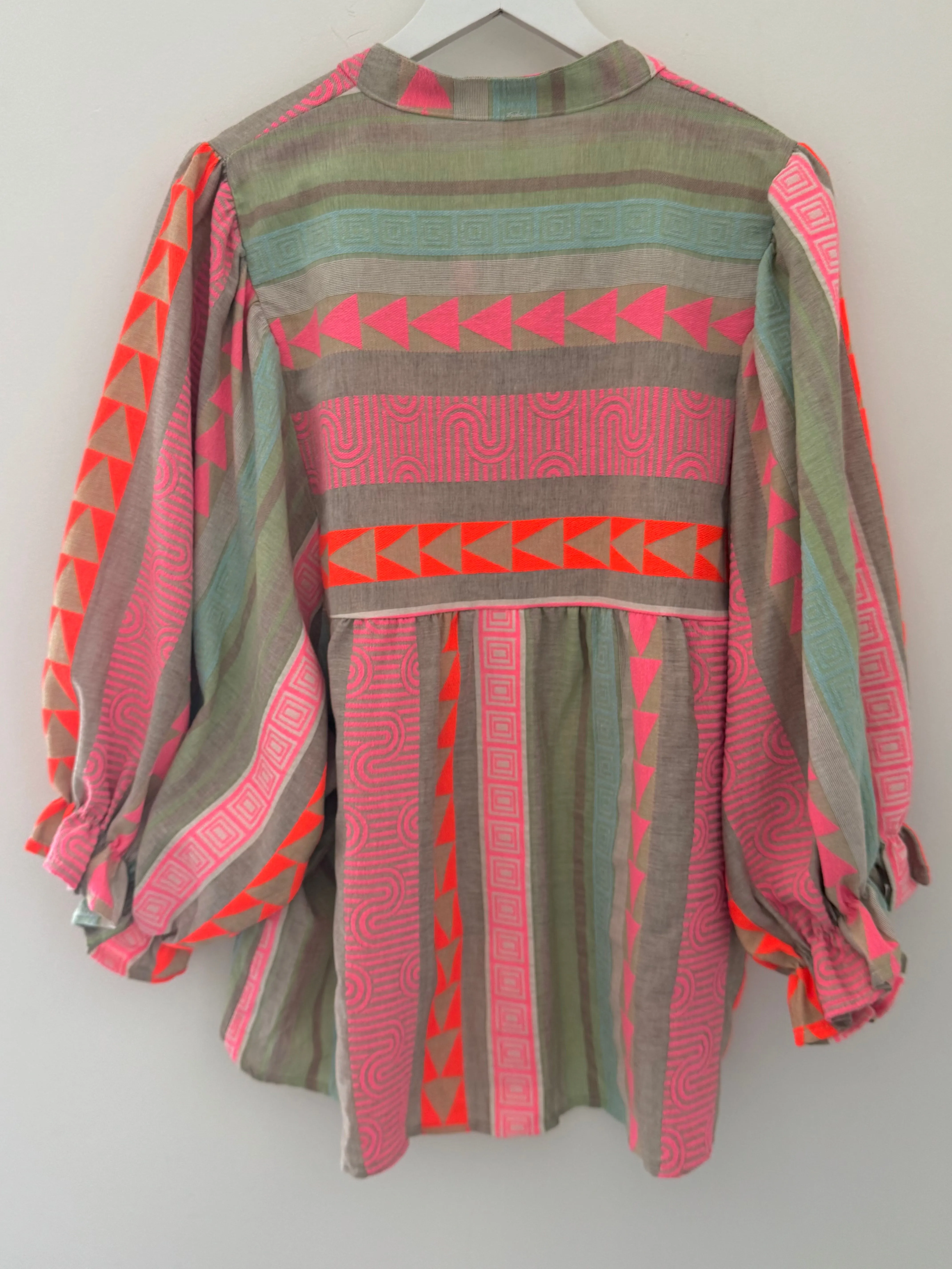 Embroidered Blouse in Pink & Khaki