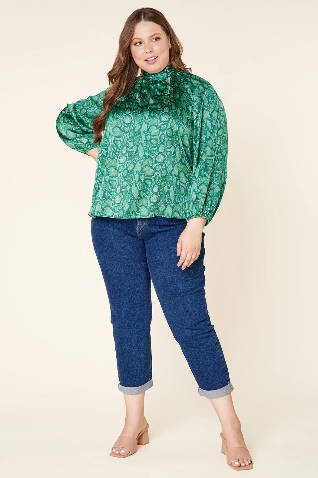 Gwendolyn Snake Mock Neck Blouse Curve