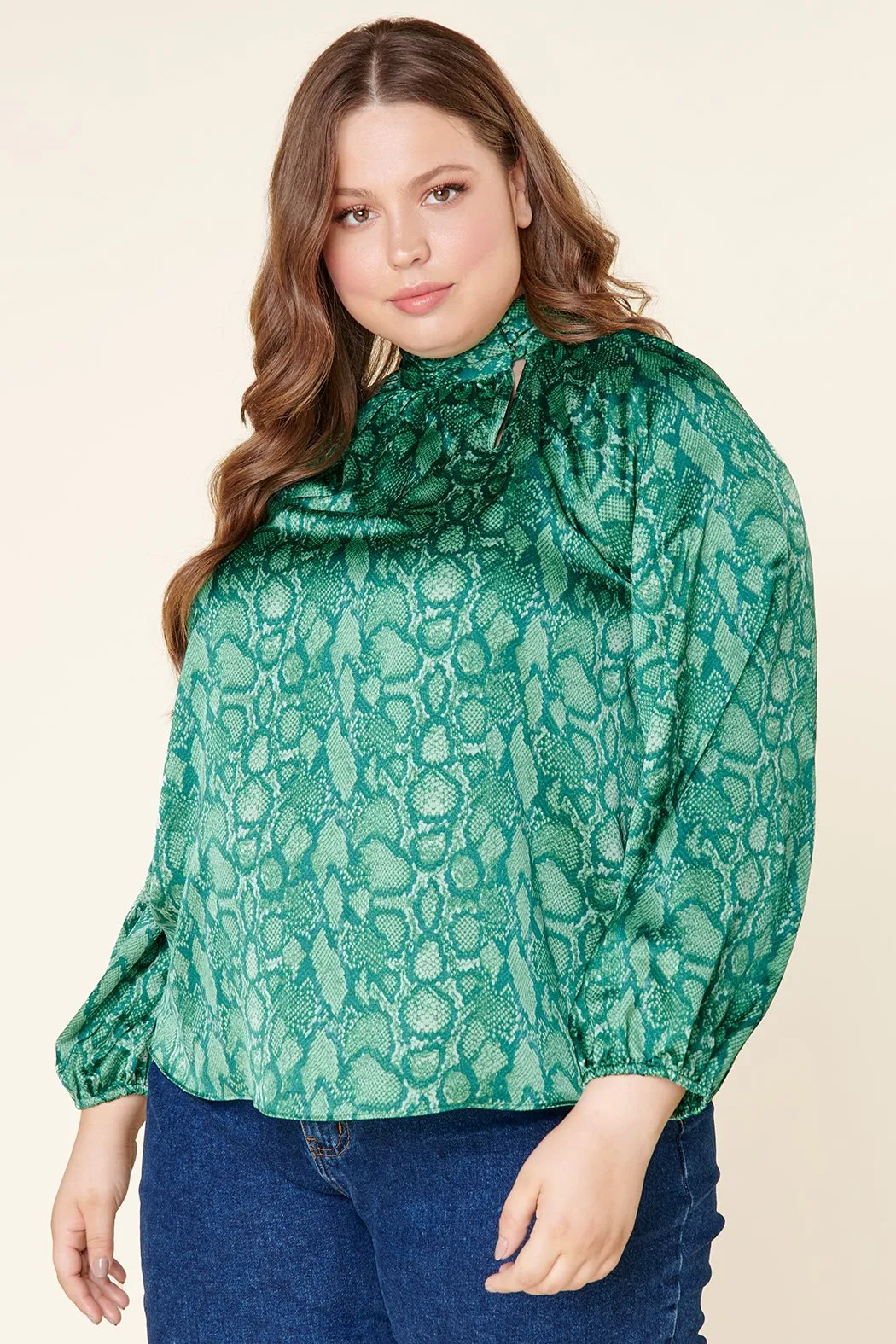 Gwendolyn Snake Mock Neck Blouse Curve