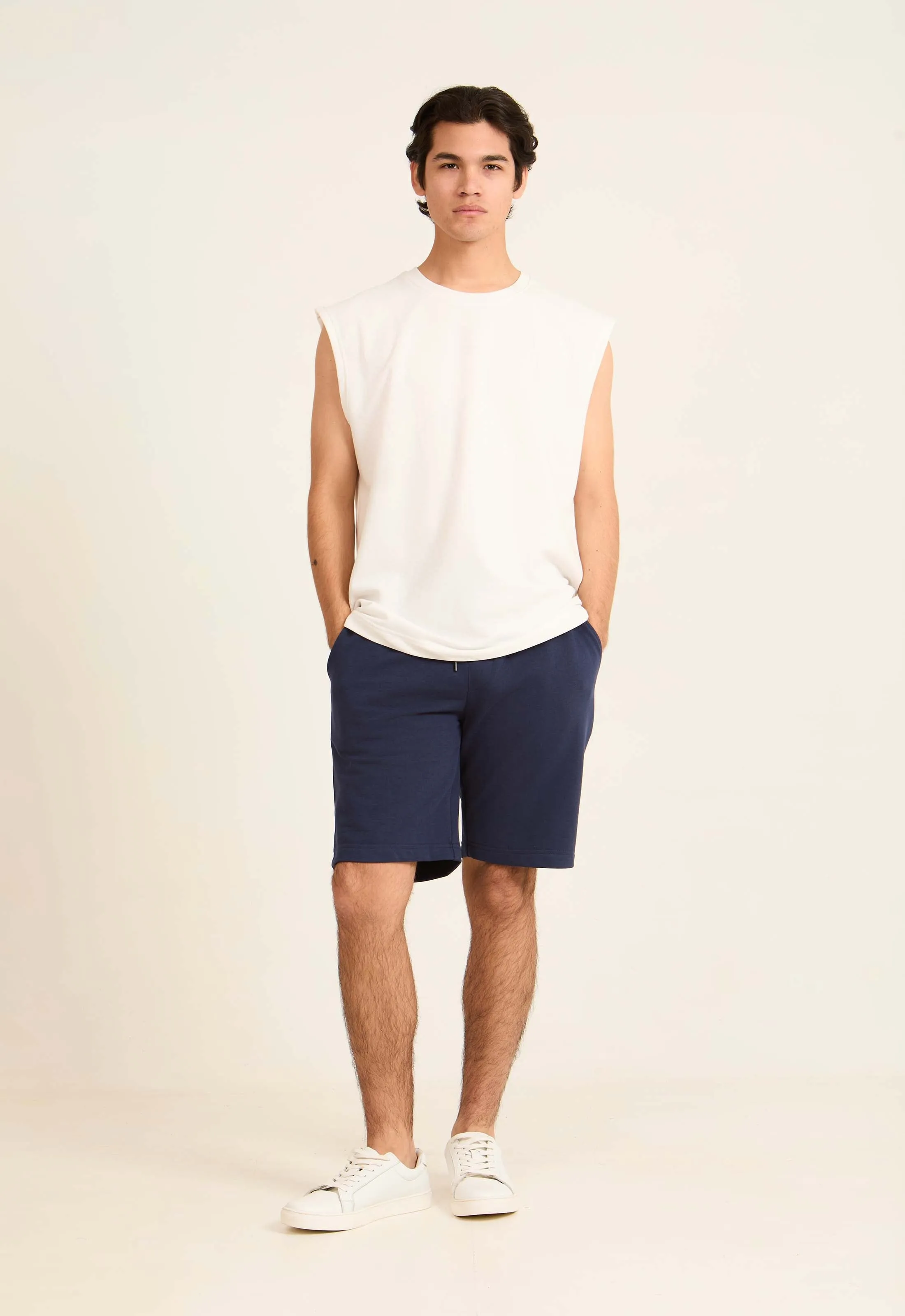 Men T-Shirt Oversized SleevelessCotton Off White