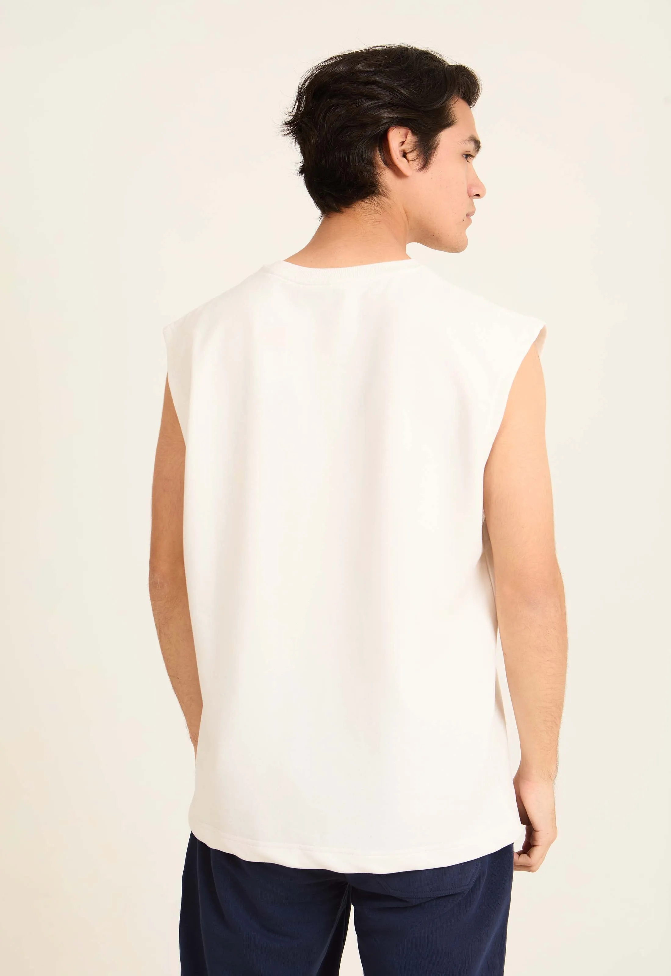 Men T-Shirt Oversized SleevelessCotton Off White