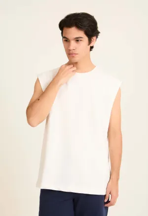 Men T-Shirt Oversized SleevelessCotton Off White