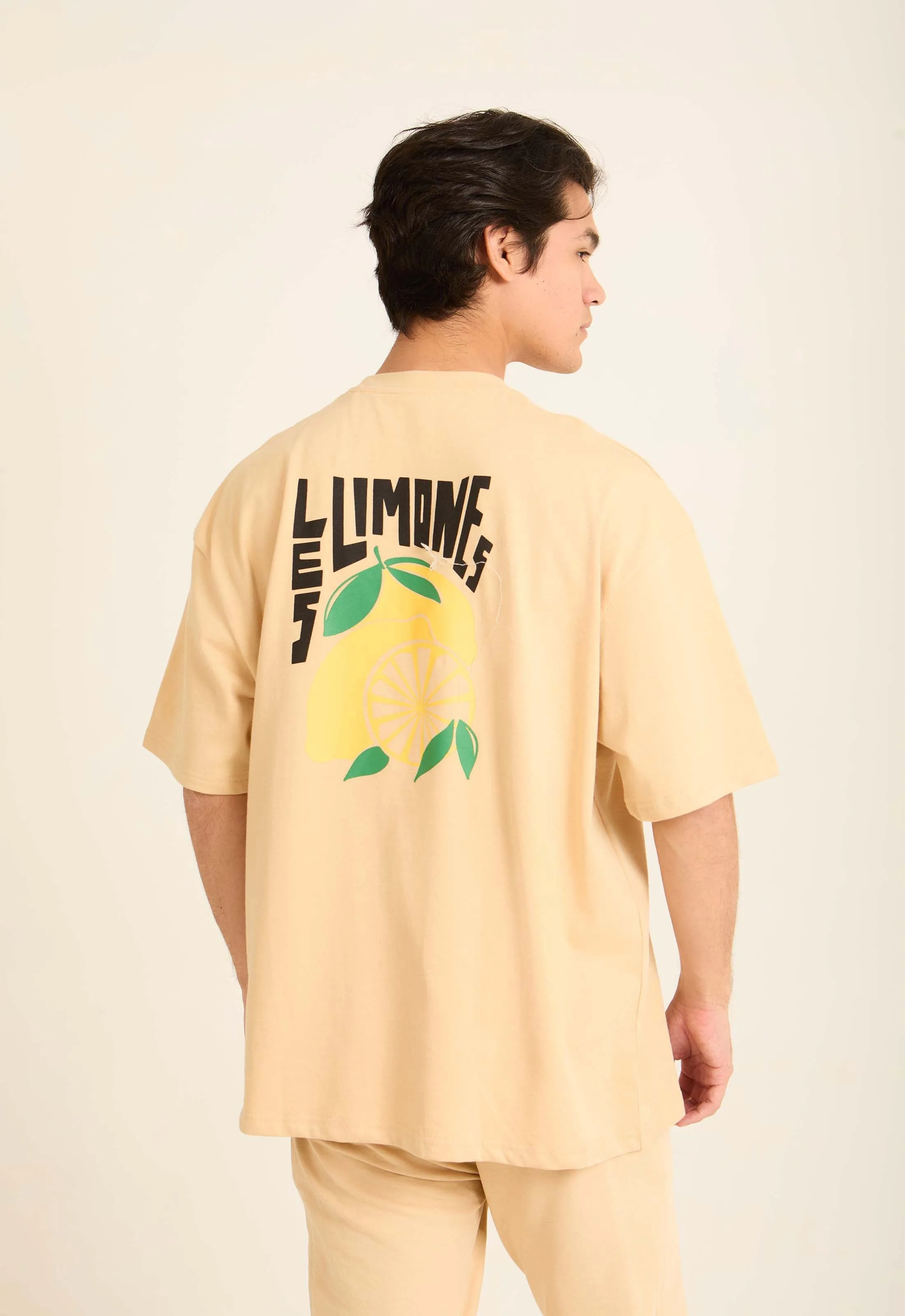 Men T-Shirt OversizedPrinted  Beige