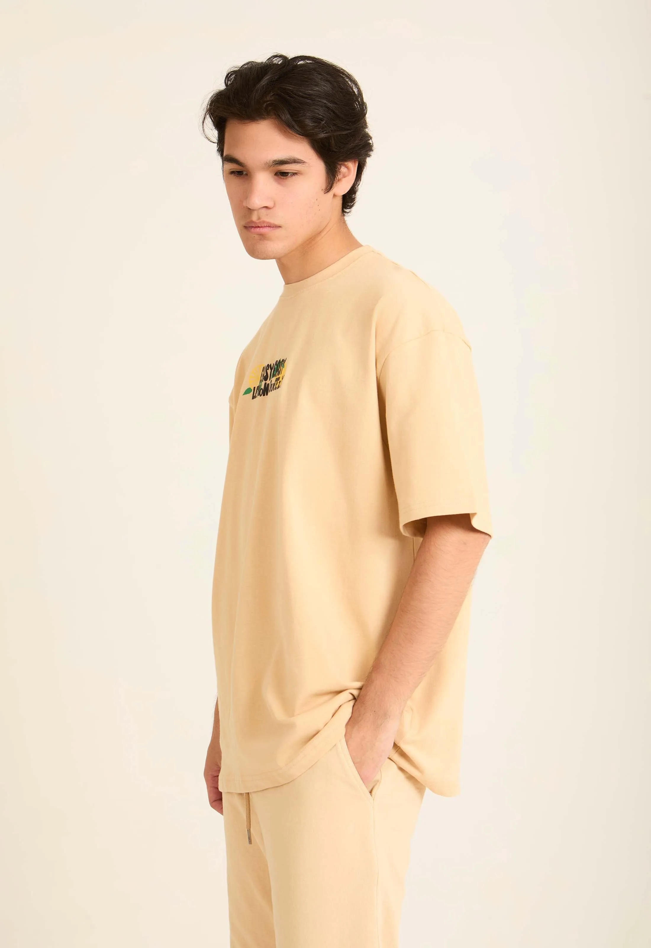 Men T-Shirt OversizedPrinted  Beige