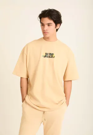 Men T-Shirt OversizedPrinted  Beige