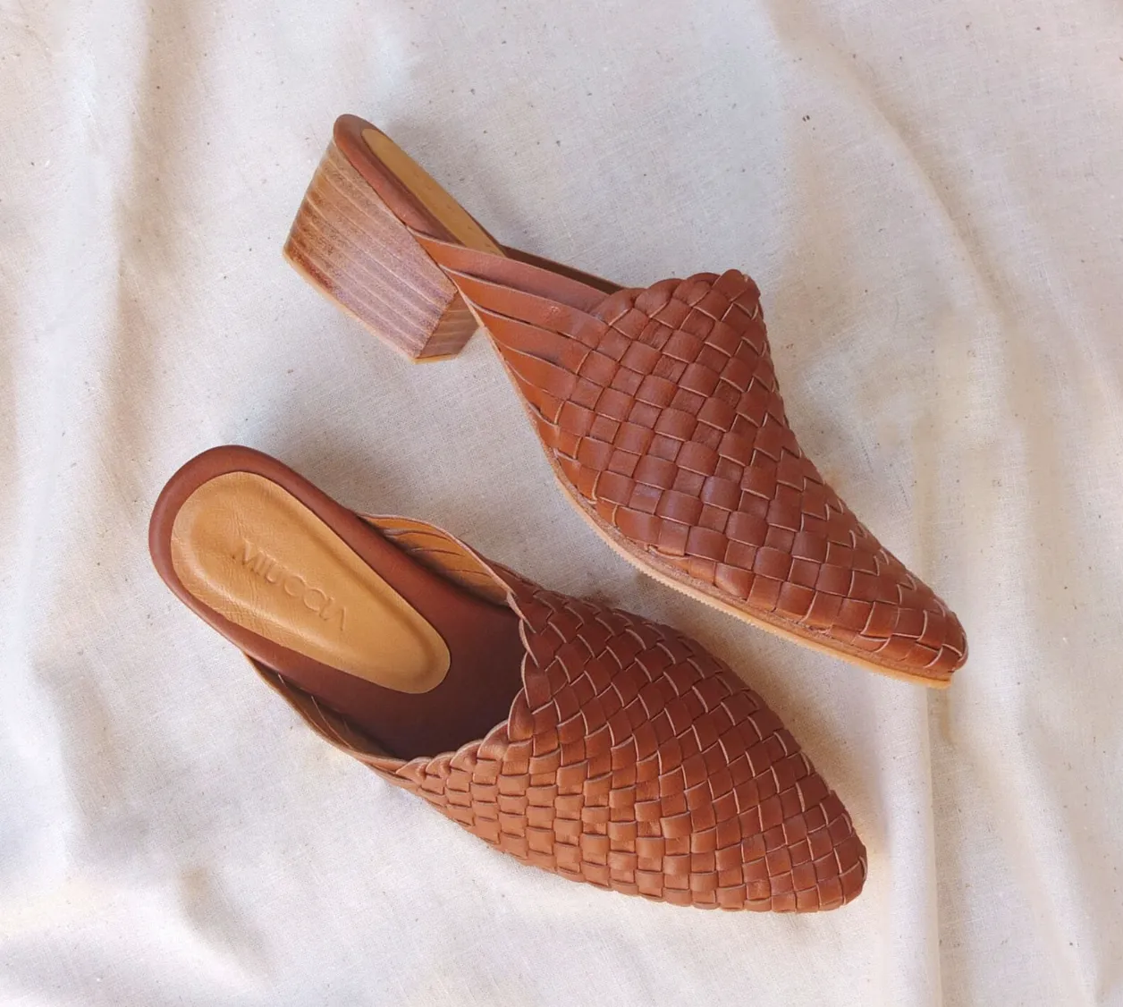 Miuccia Handwoven Goatskin Leather Mules - 38
