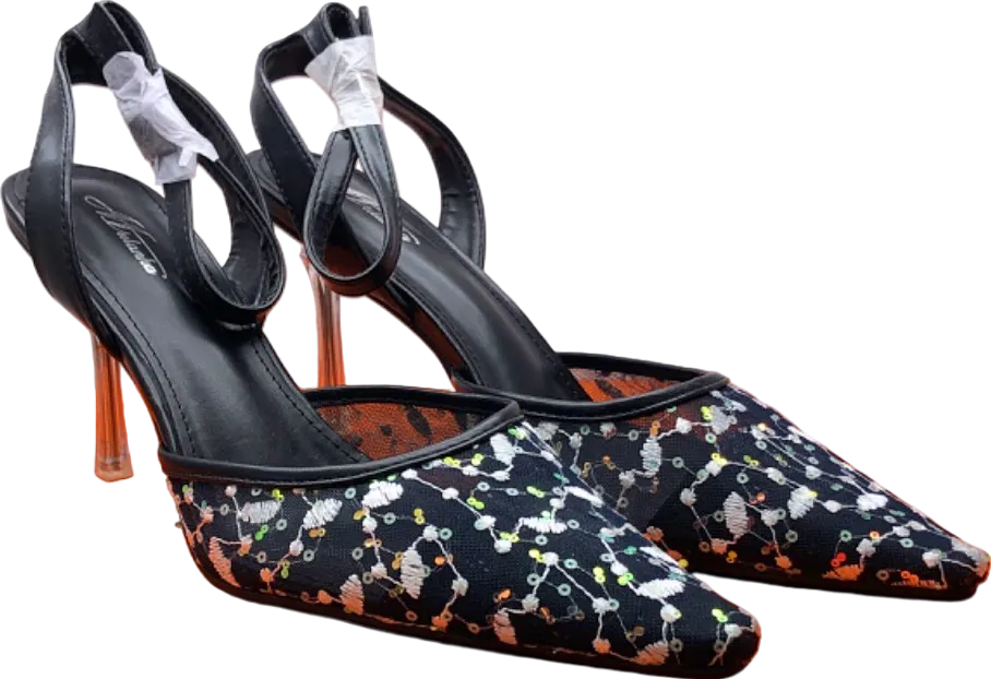 Mulanka Black Floral Embellished Heeled Sandals UK 7.5