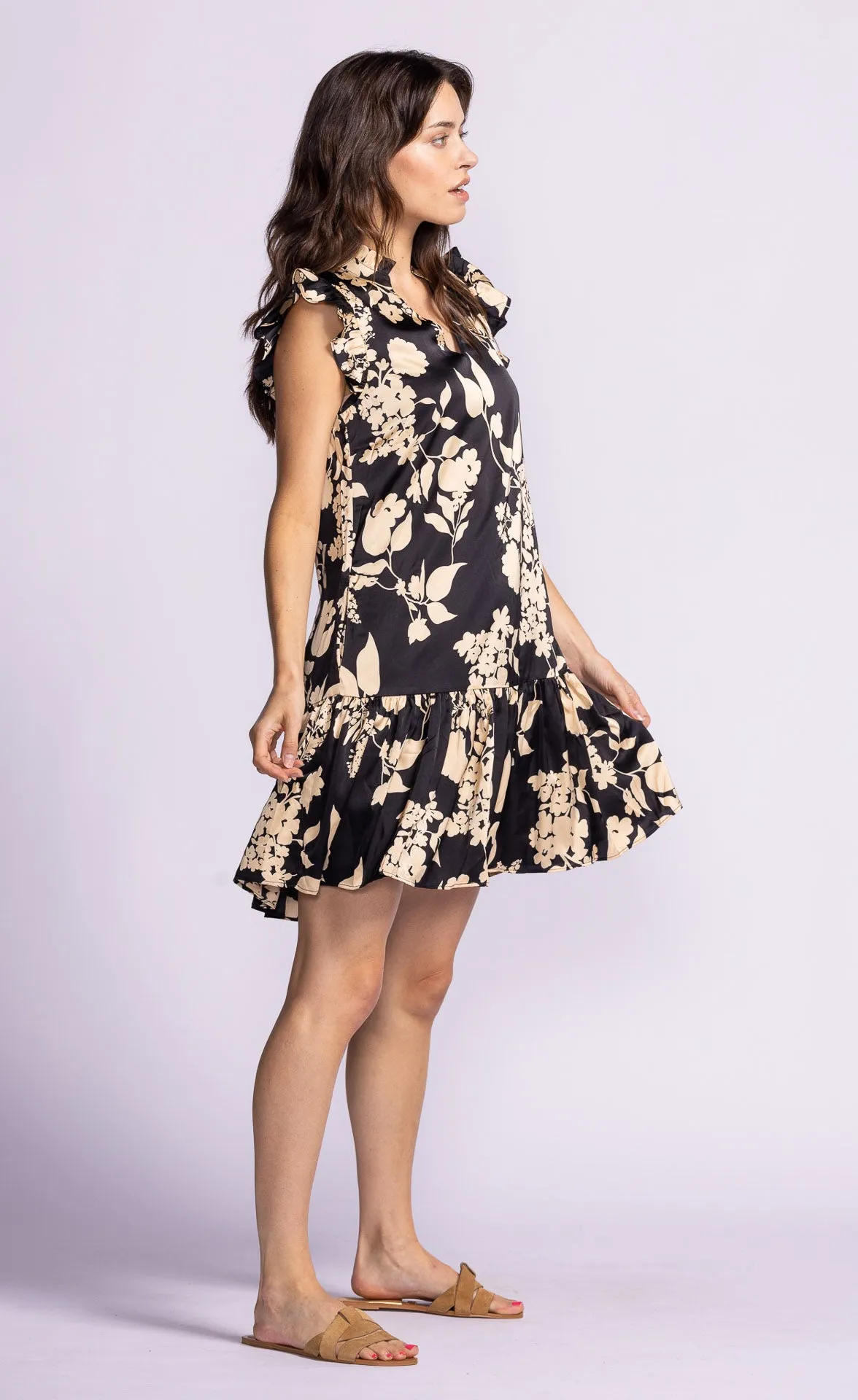 Pink Martini Women's Dina Satin  Floral Dress - Black/Beige
