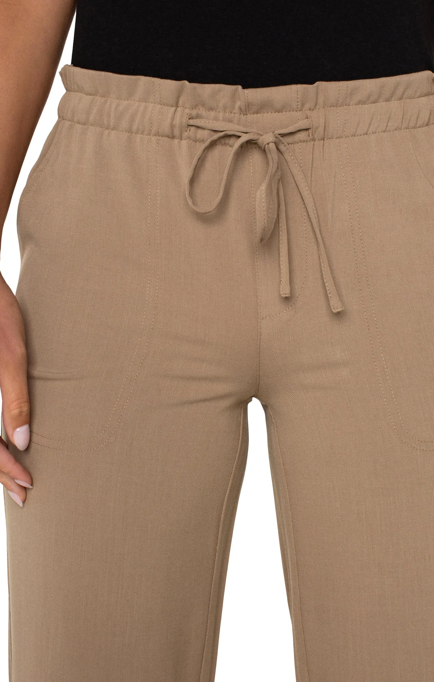 Pull-on Tie Waist Wide Leg Ankle - Sand | Liverpool