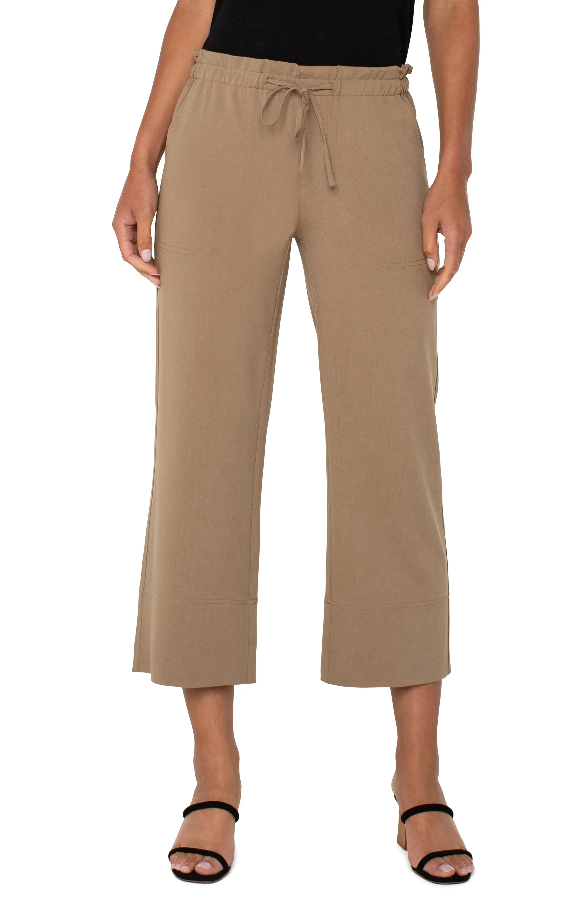 Pull-on Tie Waist Wide Leg Ankle - Sand | Liverpool