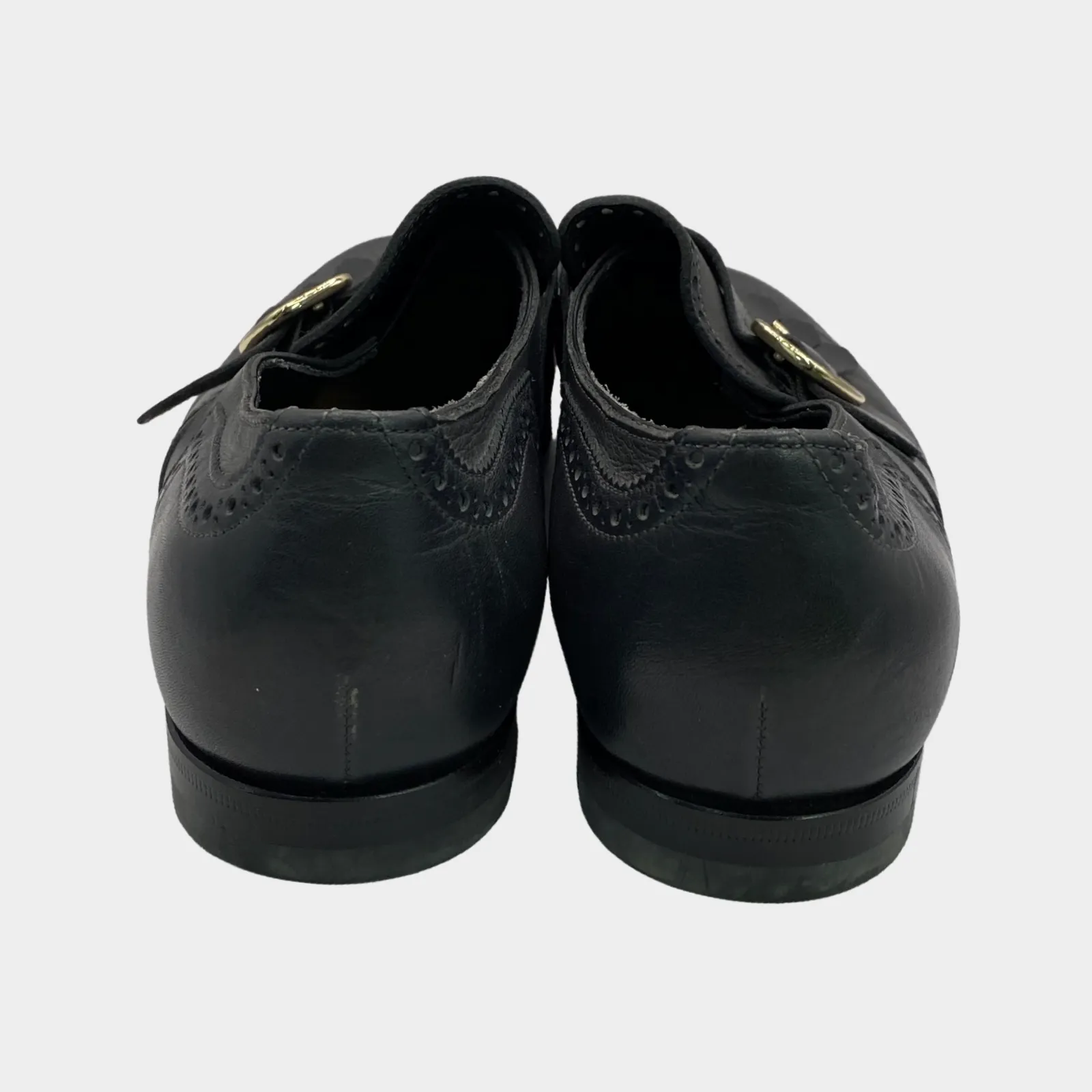 Santoni men's dark grey leather buckle loafers