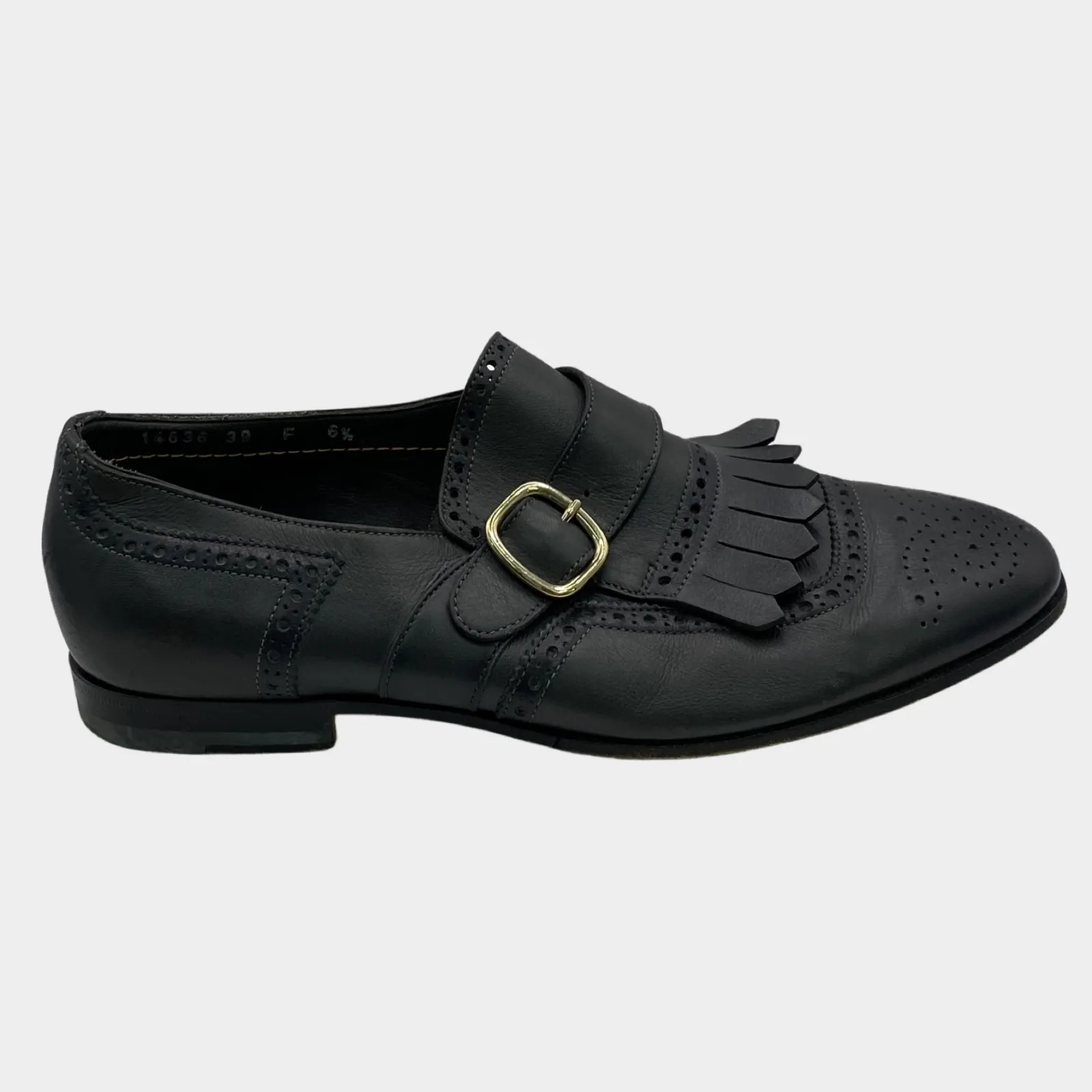 Santoni men's dark grey leather buckle loafers