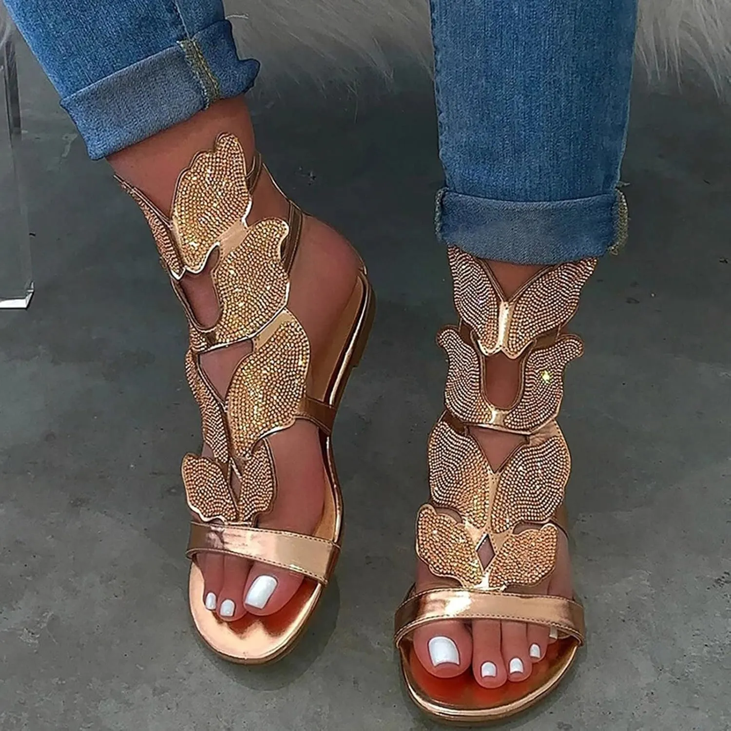 Summer Sandals For Women 2025,Women's Flat Sandals Rhinestone Dressy Open Toe Ankle Strap Comfortable Low Heel Vacation Sandal Casual Footwear Boho Sexy Beach Shoes for Oceanside Holiday Outdoor
