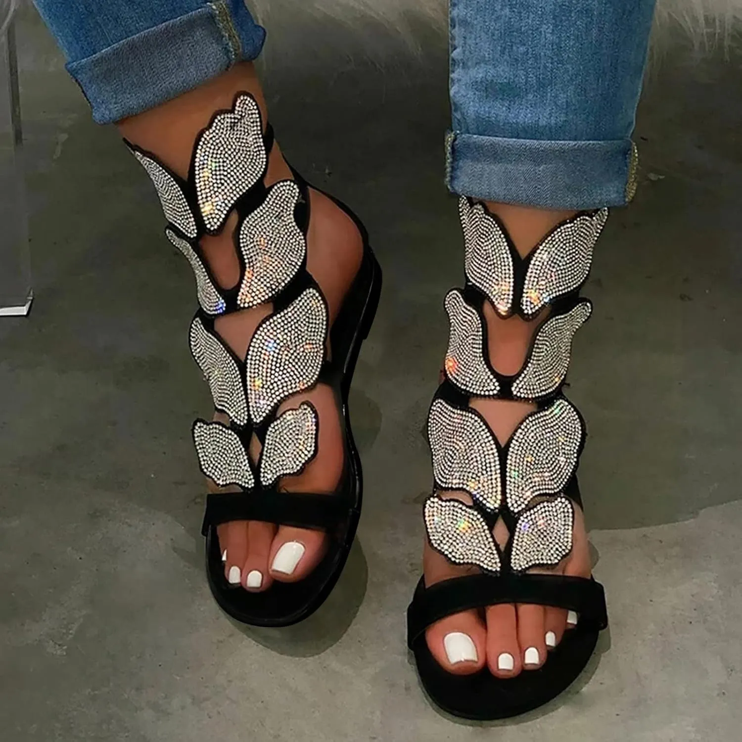 Summer Sandals For Women 2025,Women's Flat Sandals Rhinestone Dressy Open Toe Ankle Strap Comfortable Low Heel Vacation Sandal Casual Footwear Boho Sexy Beach Shoes for Oceanside Holiday Outdoor