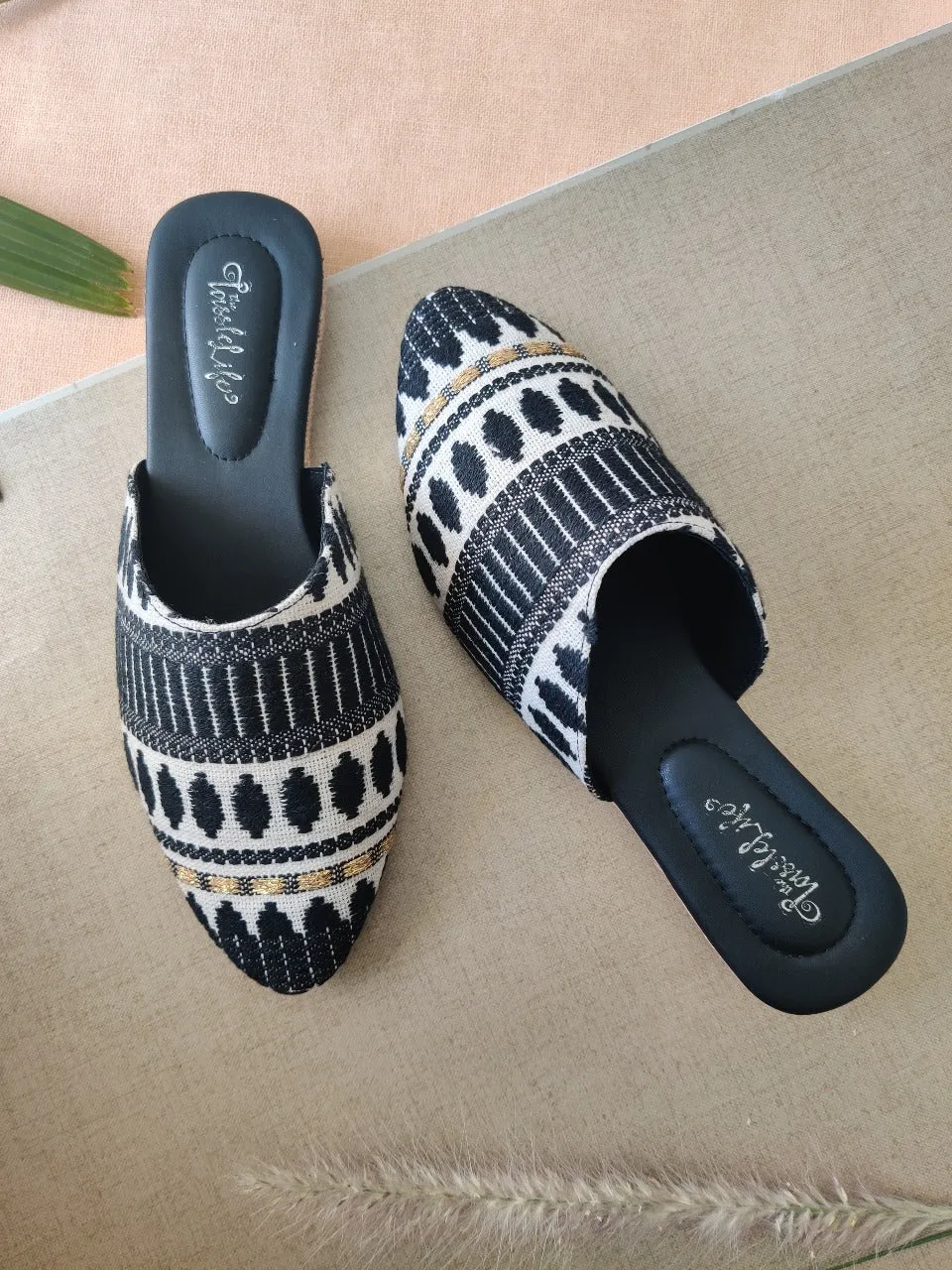 Textured Black Vegan Mules